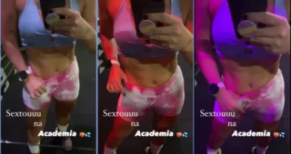 Eletrizante e peituda, a gata Electra Dominica de short na academia!