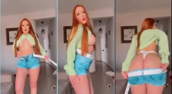 Laura Guth, com seu cabelo ruivo e todo o charme, exibe seu bum bum irresistível