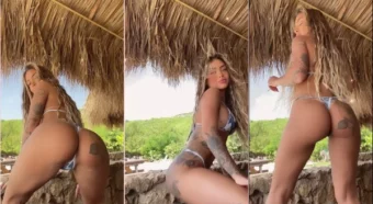 MC Mirella se exibindo ao som da música, toda produzida com um biquíni