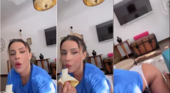 Sofia Lopes aparece em um vídeo bem picante, saboreando uma banana
