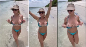 Taluane curtindo uma caminhada na praia com um biquíni bem pequenininho