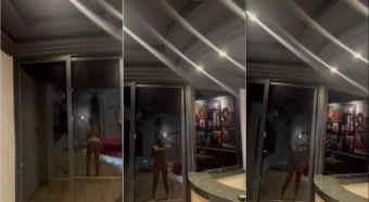 Marisabel, plena e cheia de confiança, gravando seu corpão impressionante no espelho
