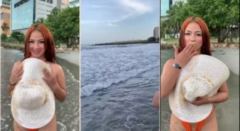 Vídeo da Maryuri Tello curtindo a praia de biquíni