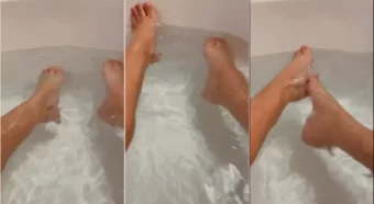 Alana Gelmi gravando um vídeo na banheira, super ensopada!