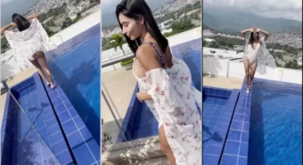 A famosa Daniela Antury se divertindo com as teta na beira da piscina