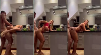 Cris Galera se divertindo com o moreno na cozinha