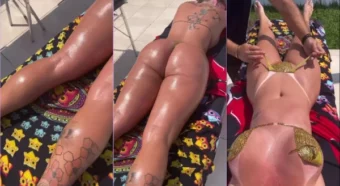 Debora Peixoto se bronzeando de forma deliciosa, relaxada na espreguiçadeira