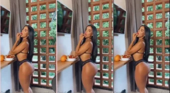 Karina Garcia gravou um vídeo bem ousado, onde aparece de calcinha, mamando morango e mostrando todo seu charme