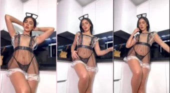 Natália Torres vestida de calcinha na cozinha, toda provocante