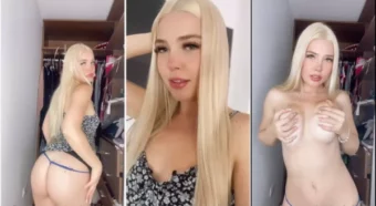Yanita, essa loirinha linda de vestido arrasando no strip!