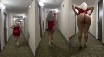 Nia Orozco toda charmosa de vestido vermelho mostrando o bumbum