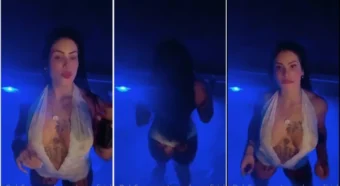 Anny Alves dançando na beirinha da piscina, rebolando a bunda com todo estilo
