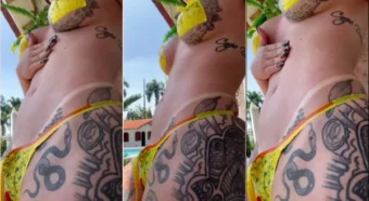 Andrea Rodas, a morena cheia de curvas, tatuada e de biquíni