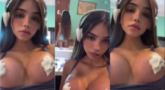 Confira a Giulia Rosa com os peitos cobertos de um creme delícia!