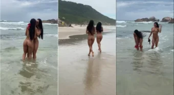 Danny Mancini se divertindo numa pelada na praia com a amiga