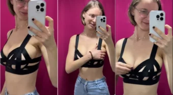 Irina, uma gata nerd, tá de sutiã e short jeans, arrasando!