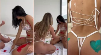 Vídeo da Laura Vanegas e sua amiga se divertindo com pintura corporal