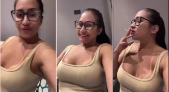 Alessandra Marques, toda dengosa com seu peitão de marquinha, dando aquela tragada