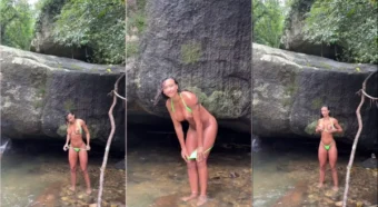 Paty Doce na cachoeira, se divertindo e se banhando toda à vontade!