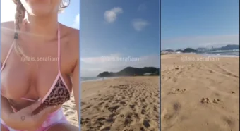 Lais, toda provocante, gravou um vídeo desfilando os seus peitão na praia