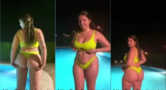 Vídeo caseiro da alejamadness se exibindo à beira da piscina