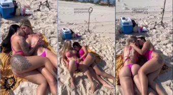 Brena Barbosa e sua amiga aproveitando a praia, se divertindo muito e trocando carinhos
