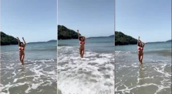 Confere a AhJaponesa marota mostrando todo o seu corpo na praia!