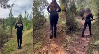 Nathalia Prado dando uma de ousada no meio da trilha, mostrando tudo!