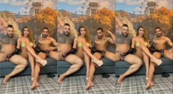 Cris Galera se divertindo com dois homens