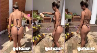 Mermã, olha só essa loira de São Paulo dando uma hidratada nas plantinhas!