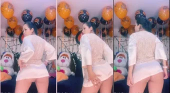 Samantha Honey de vestido branquíssimo se exibindo de forma sensual